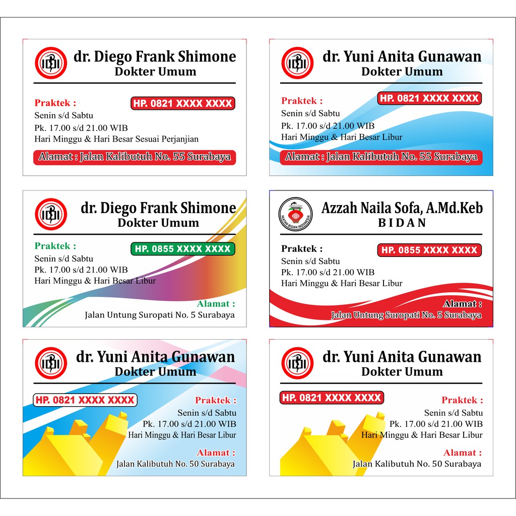 

Kartu Nama DOKTER BIDAN PERAWAT 100 PCS