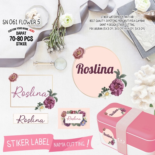 

70-80 PCS STIKER LABEL NAMA FLOWER WATERPROOF (1hari jadi)