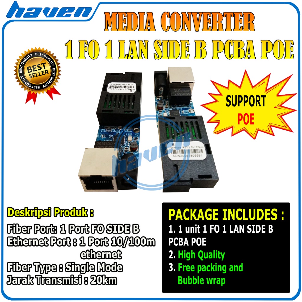 Media Converter 1 Port FO 1 Port LAN Mini HTB PCBA 10/100 / 1 FO 1 LAN