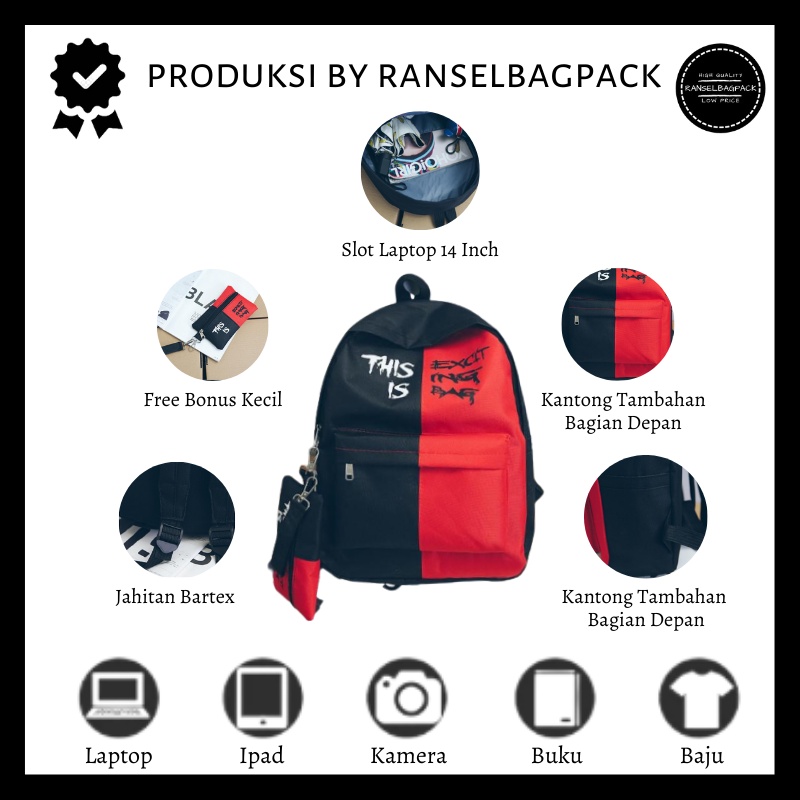 Tas Ransel Pria - Tas Sekolah Kuliah Kerja Traveling Backpack Punggung Bahu Model Korea Fashion Terbaru Termurah Kekinian Kualitas Premium Import Lokal Original Casual Simpel Elegan Stylish Remaja Dewasa Unisex Laki-laki Cowok