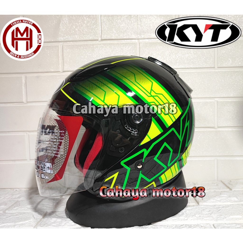 Helm half face kyt dj maru seri 14 black gren hijau hitam