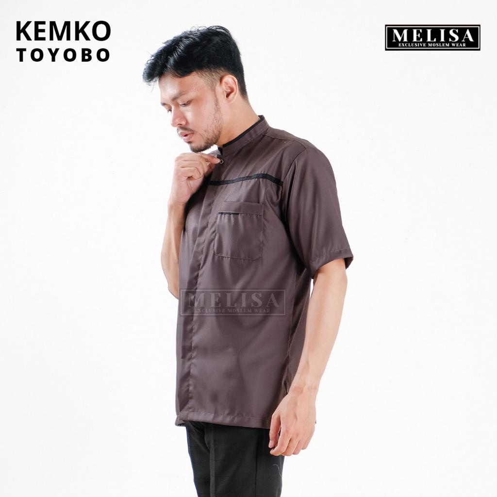 Baju Koko Pria Kemko Lengan Pendek Bahan Katun Toyobo Motip Simpel Dan Elegan Size M L XL Baju Muslim Polos Promo Baju Muslim Terbaru-Warna Coffee