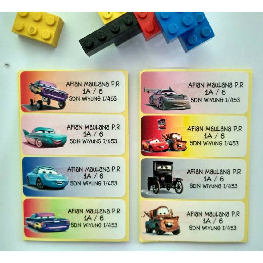cars sticker nama khusus untuk buku2 pelajaran  label nama anak sticker nama anak murah karakter bag