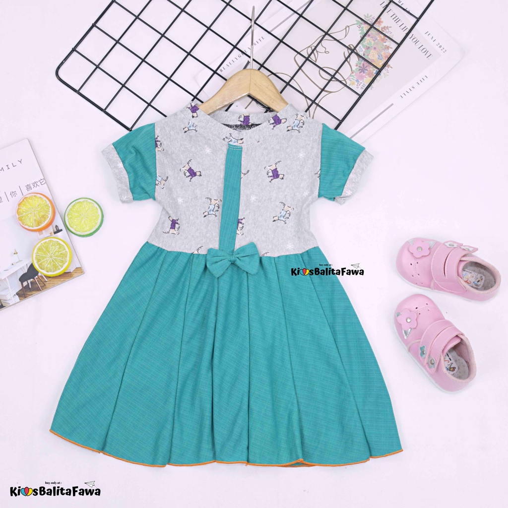 Dress Jasmine size 2-3 Tahun / Dres Lengan Balita Anak Perempuan Murah Baju Pita Adem Motif Grosir