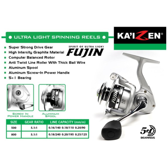 Reel UL Kaizen Katon Karasu Fujin Power Handle 5+1 Bearing Ultra Light Spinning Pancing Original