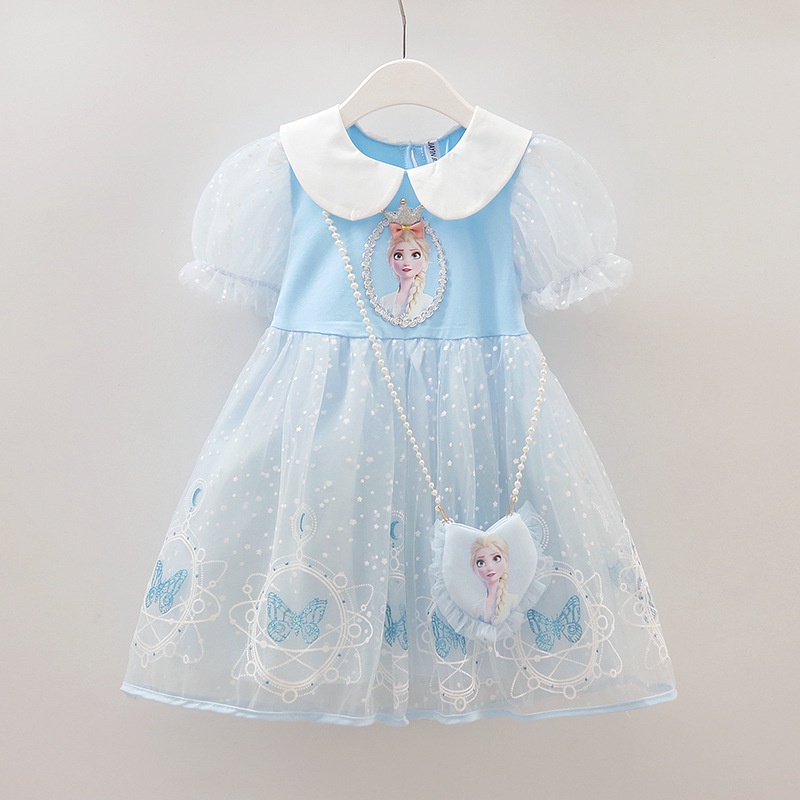 Dress Frozen Anak Perempuan Christmas party dress pesta full brodir anak perempuan + Tas