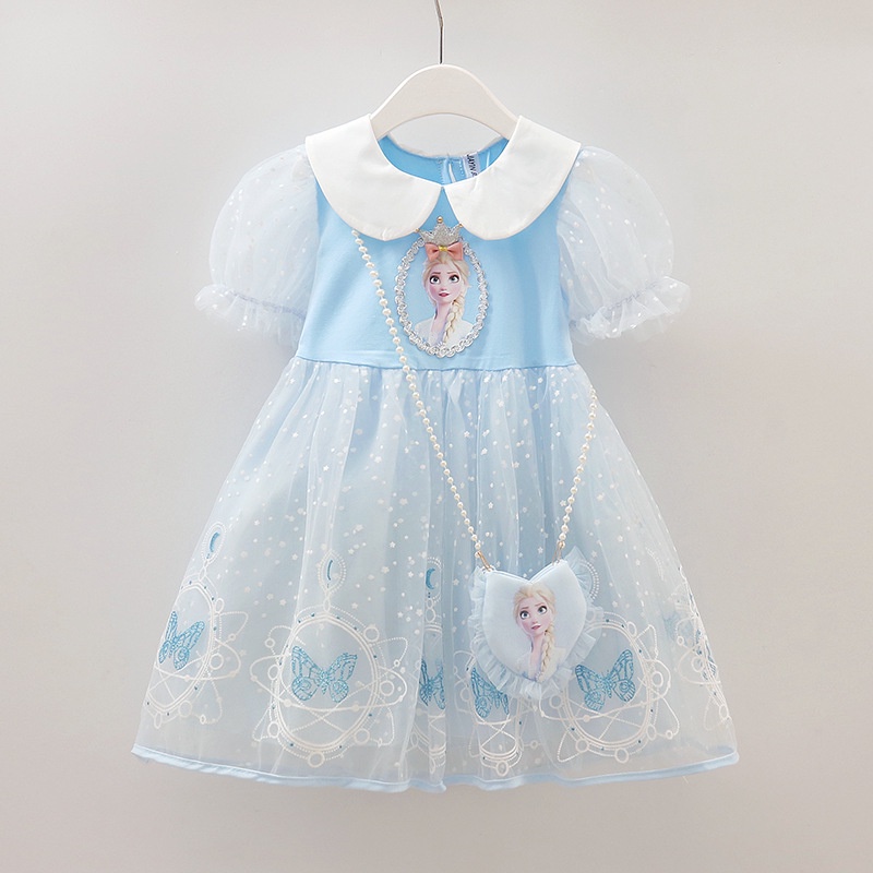 Dress Frozen Anak Perempuan Christmas party dress pesta full brodir anak perempuan + Tas