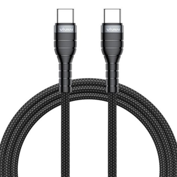 Vivan KPD100S Quick Charge USB Type C to C PD 60W 3A 100cm Fast Charging with Cable Data Velcro Strap