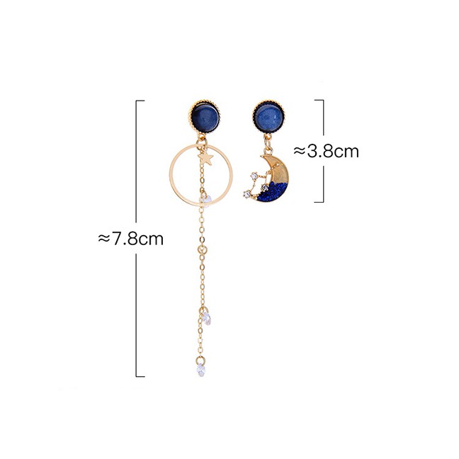 LRC Anting Tusuk Fashion Star And Moon Tassel Long Asymmetrical Stud Earrings K0295