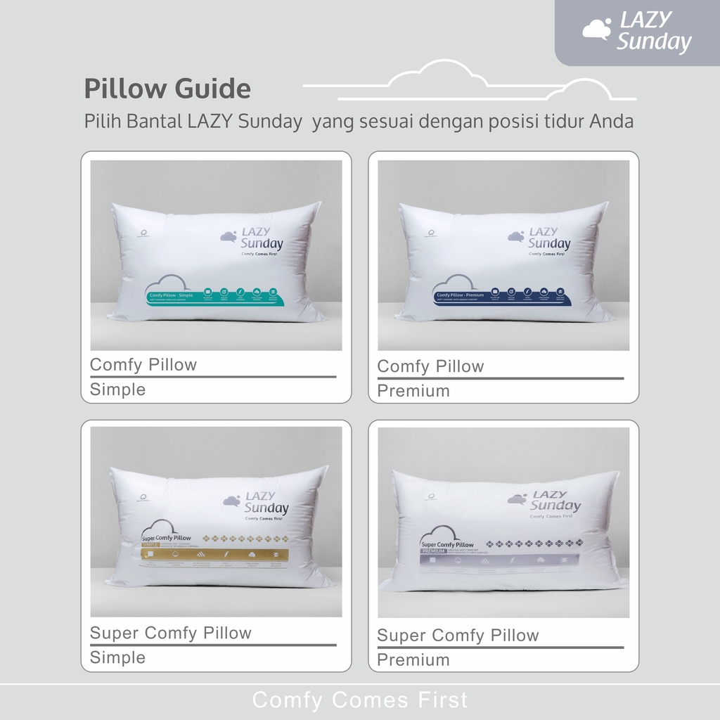 Paket 1 Bantal + 1 Guling Tidur - Comfy Simple - LAZY Sunday