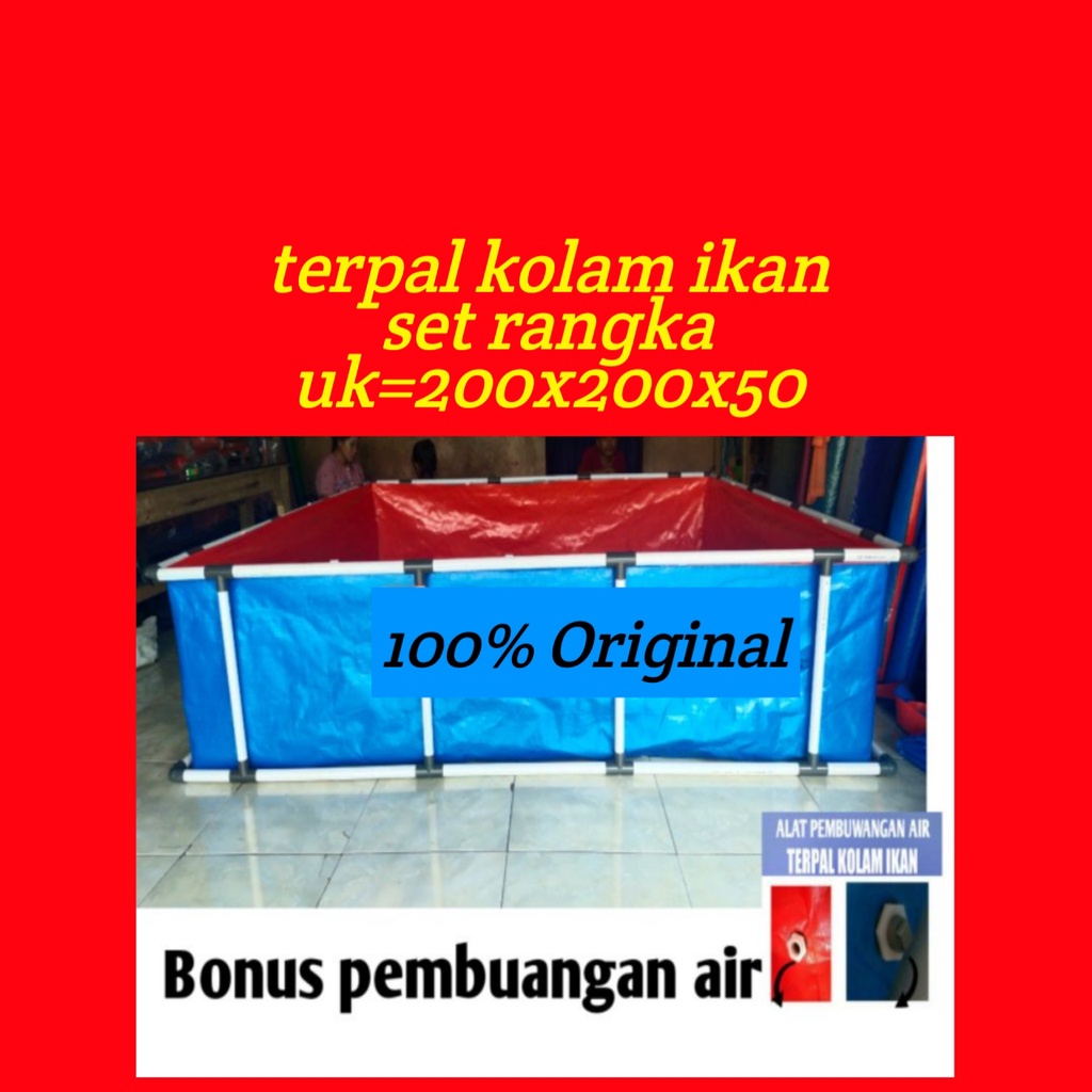 Terpal kolam ikan full set rangka uk 200x200x50 type A12 korea