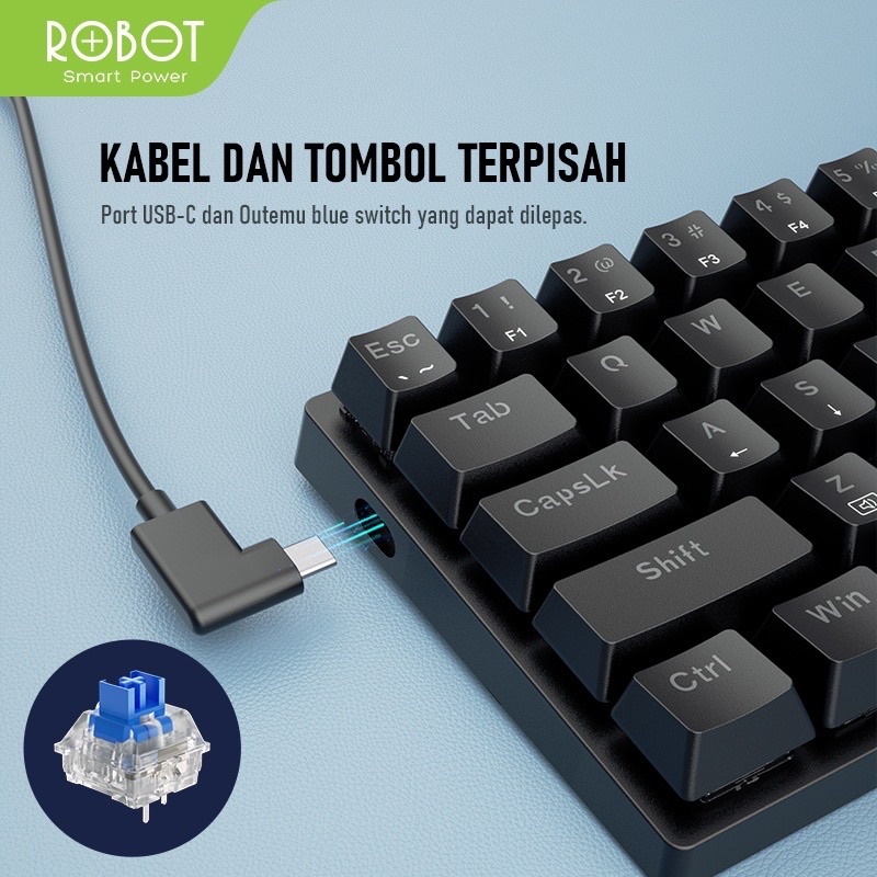 ROBOT KB20 Keyboard Wired Mechanical Blue Switch 63 Keys Rainbow Light / Keyboard Gaming Mekanikal FULL Anti Ghosting Port