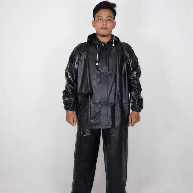 RAIN COAT Setelan Jas Hujan Celana Pria Wanita Unisex Warna Hitam Polos Putih Transparan Murah L XXL