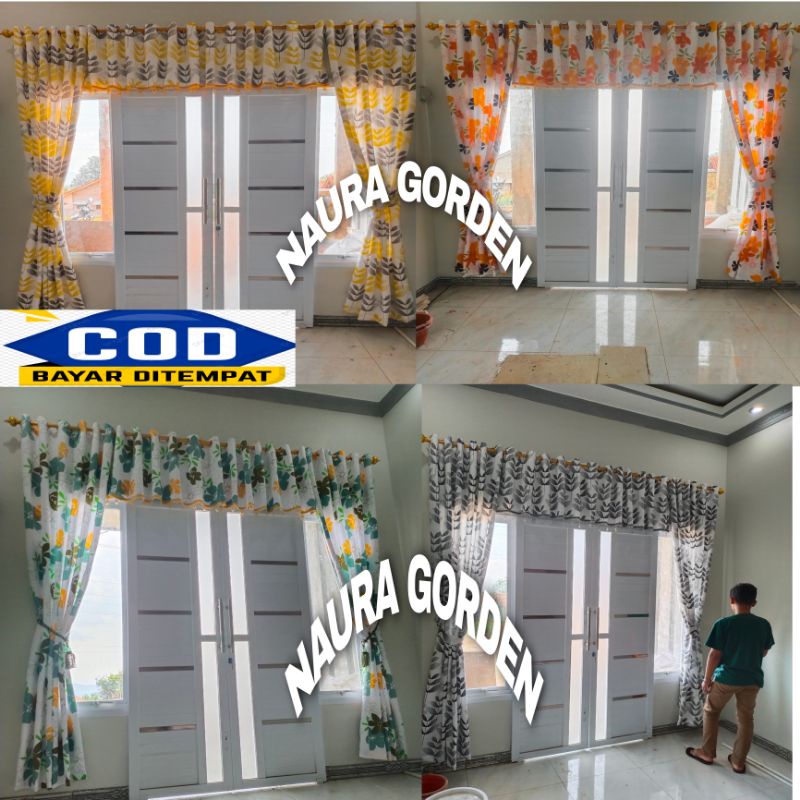 Gorden poni Pintu tengah satu set jendela Ruang Tamu murah motif bunga Mewah Elegan Korden Minimalis