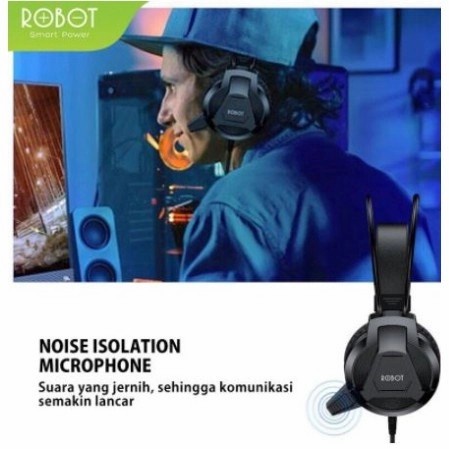 HEADPHONE HEAD PHONE ROBOT RH-P10 AUDIO DOUBLE HEADSET BLACK