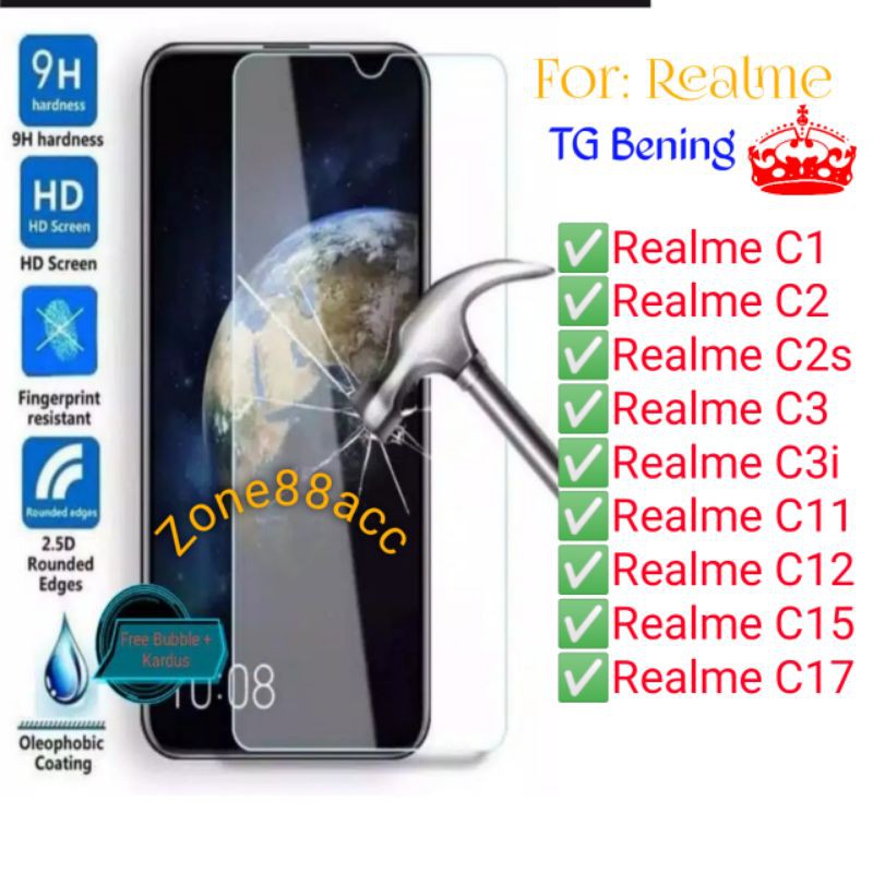 Realme C1 C2 C2s C3 C3i C11 C12 C15 C17 Antigores Bening Tempered Glass Screen Guard protector TG