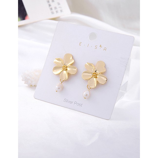 LRC Anting Tusuk Fashion Gold 925 Sterling Silver Flower Pearl Earrings D03316