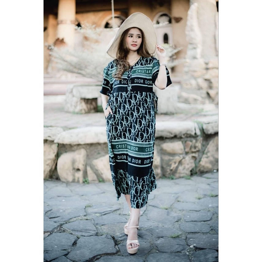 Chaca Daster Kekinian Rayon Premium Dress Wanita Lengan Pendek Baju Batik Jumbo LD 120 cm