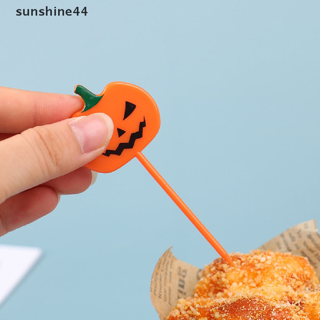 Sunshine 10Pcs Tusuk Gigi / Buah / Cupcake Desain Kartun Halloween Bahan Plastik