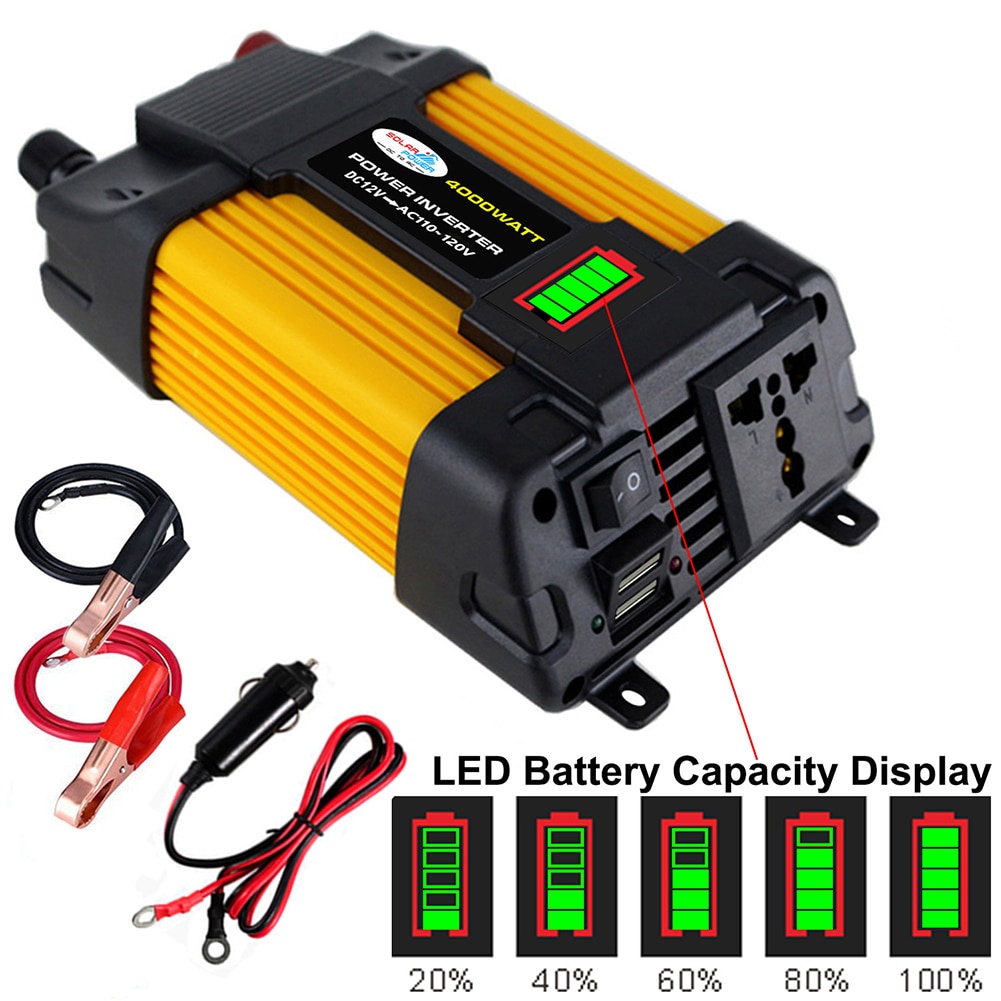 4000W Power Inverter Dc 12v Ac 220v Dual Usb Dengan Display Led Untuk Mobil Inverter Tenaga Surya