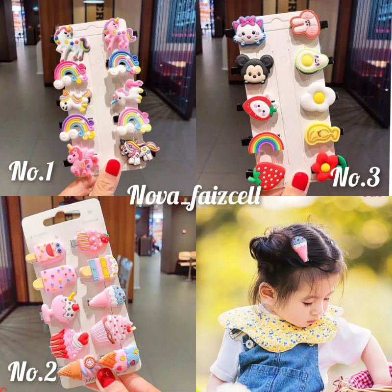 1 set ( isi 10pcs ) Jepit Rambut anak Ice Cream / Unicorn / Mix Fruit korea style.