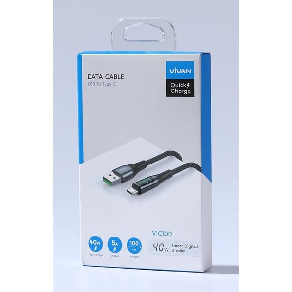 A_    Vivan Cable USB To Type C 1M 40W 5A VIC100 Smart Digital Display  LED