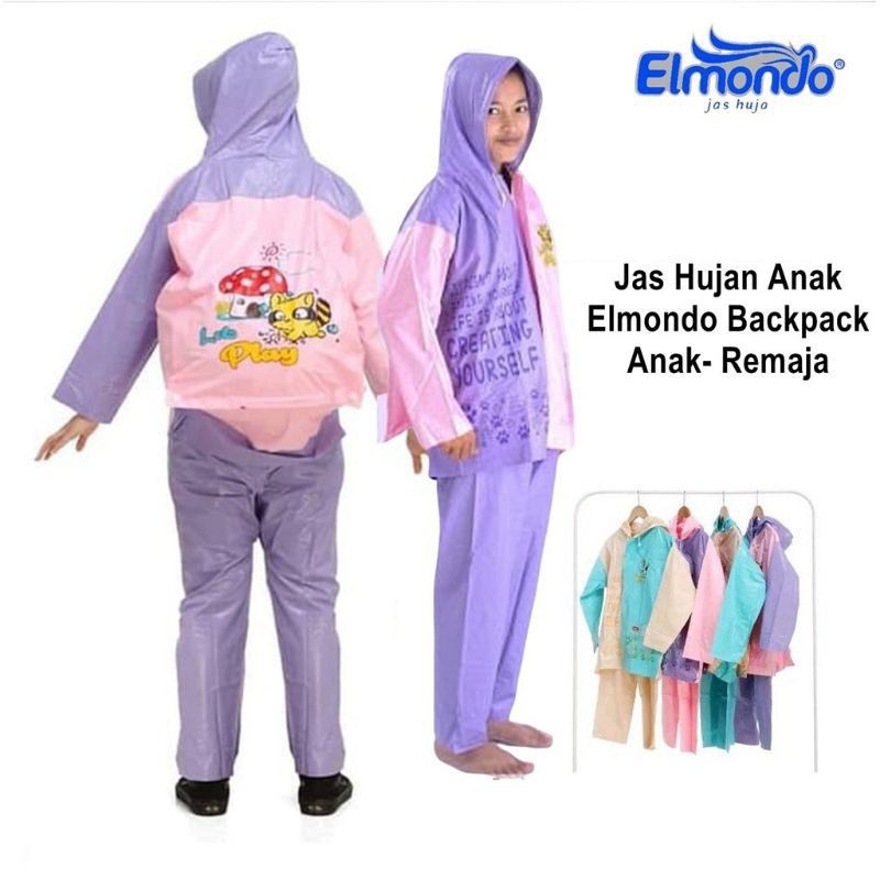 Jas Hujan Setelan Baju Celana Anak Remaja SD SMP Mantel Hujan Remaja Elmondo Back Pack 606