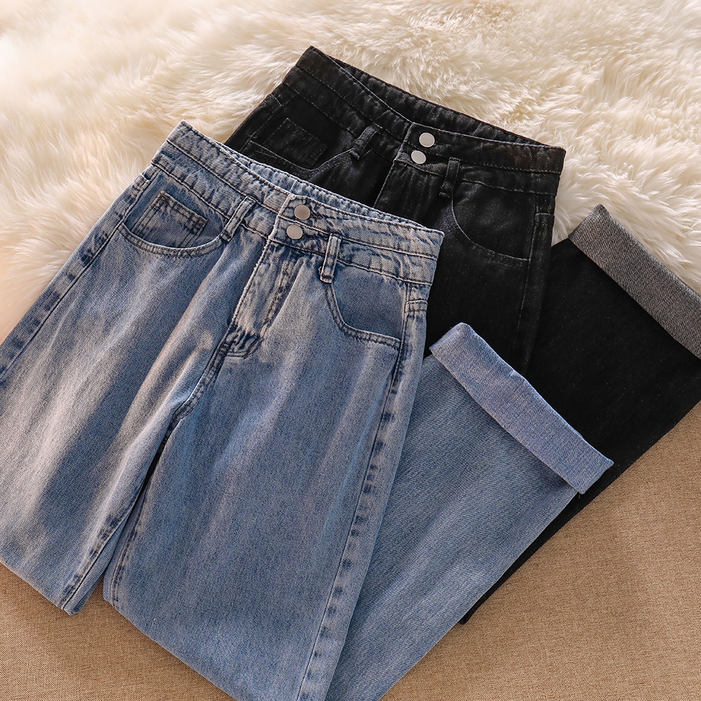 Korean Celana Panjang (Biru/Hitam) Jeans/Highwaist Straight Loose Jeans/Celana Jeans Wanita