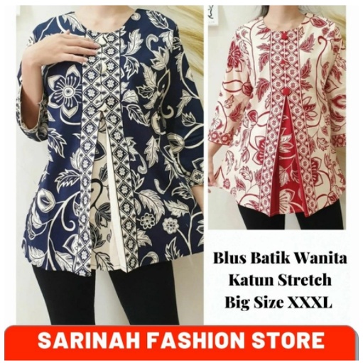 Baju Blus Outer Batik Wanita Lengan Panjang 3/4 Size Besar XXXL