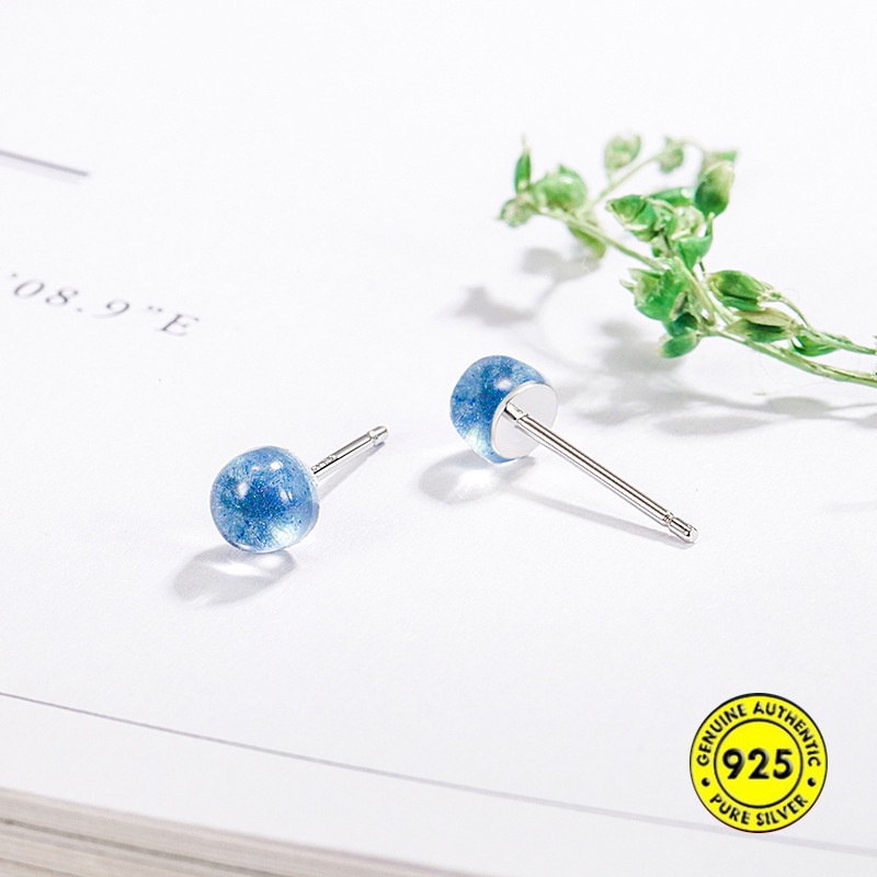 Anting Stud S925 Silver Anti Alergi Desain Manik-Manik Biru Langit Berbintang