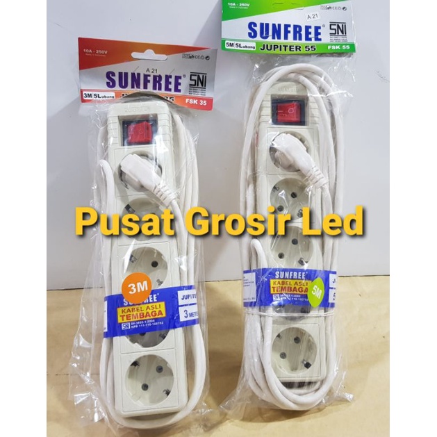 Stop Kontak 5 lubang Sunfree  plus Kabel 3Meter / 5 Meter