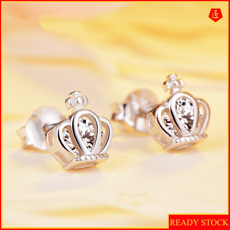 [Ready Stock]Silver Temperament Personality Retro Crown Stud Earring