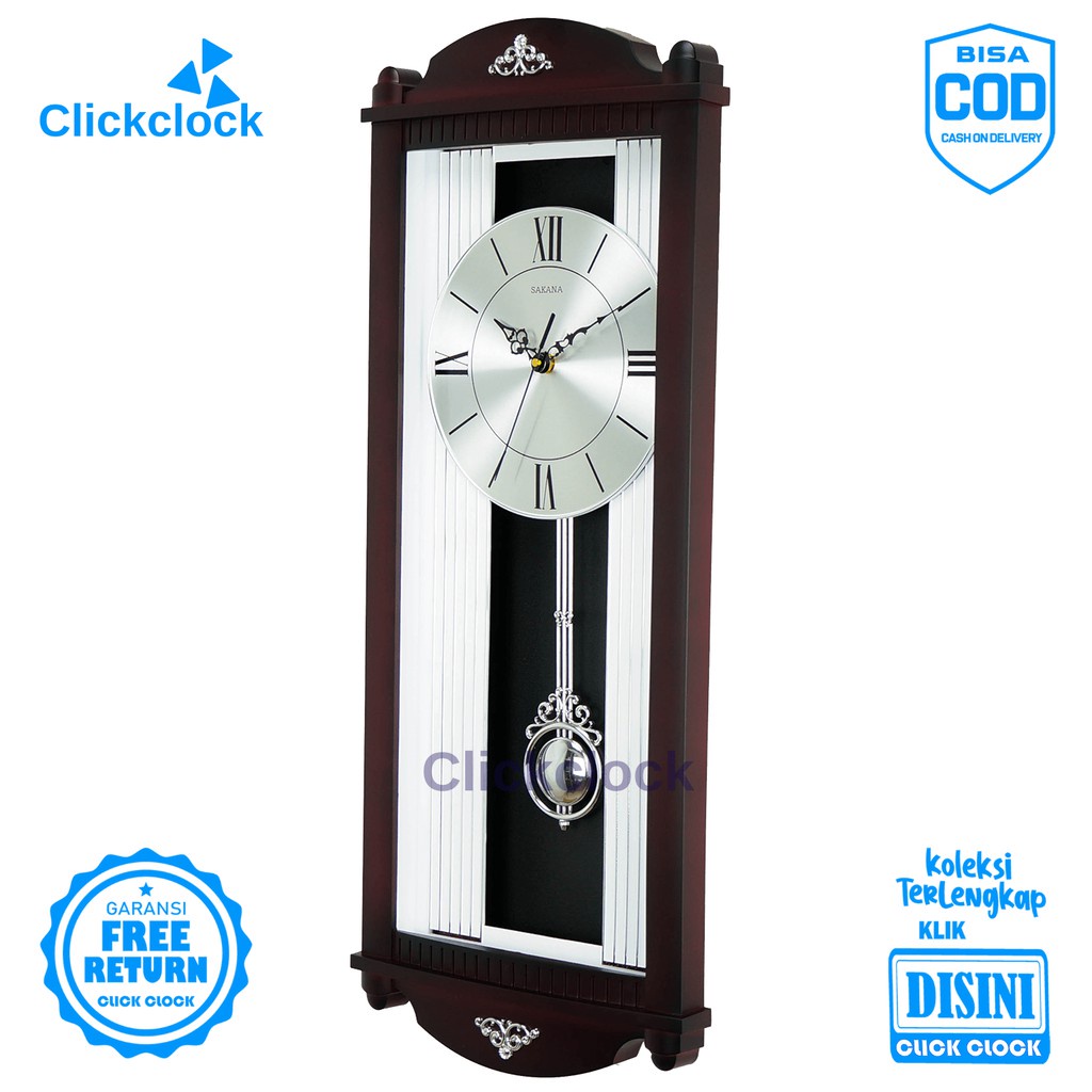 Jam Dinding Bell Minimalis Maroon Gold Coklat Gold Sakana 387-4 Besar Hiasan Kamar Murah