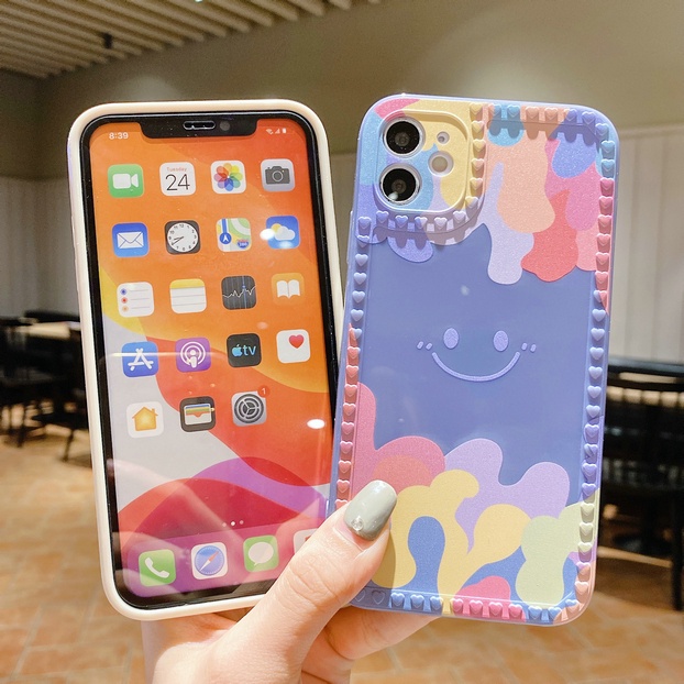 Watercolor Smiley Straight Edge Soft Casing iPhone 13 12 11 Pro Max Xs X XR 6 6S 7 8 Plus SE 2020 6P 7P 8P 6+ 6s+ 7+ 8+ Xsmax 12Mini Glossy Phone Case Full Back Cover-6