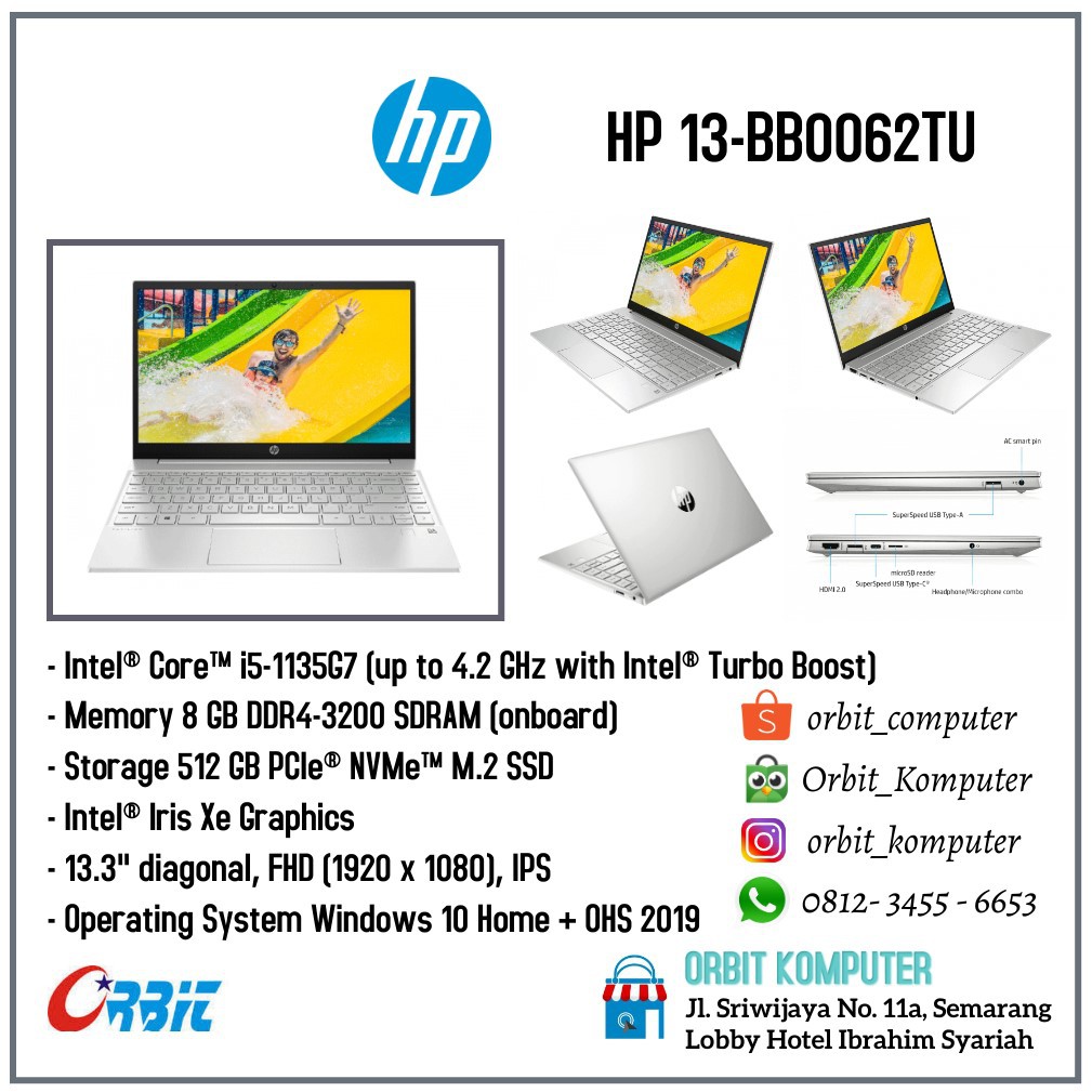 HP Pavilion 13 BB0062TU Intel Core i5-1135G7 RAM 8GB SSD 512GB 13,3"