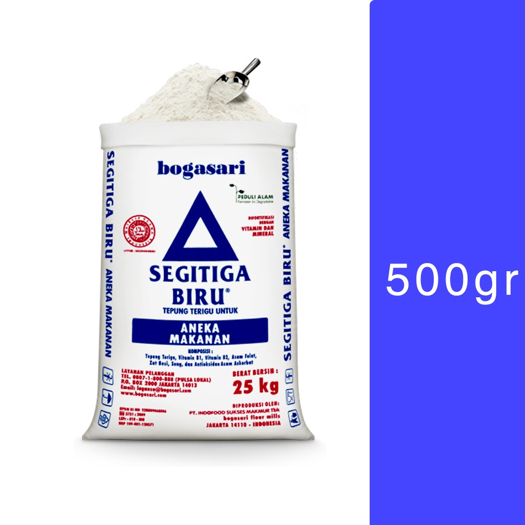 

Tepung Terigu Segitiga Biru Curah 500gr Repack | Bekasi