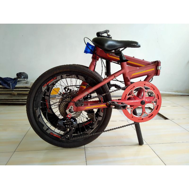 Ready sepeda lipat PACIFIC splendid 5.00 merah maroon || kondisi terawat & sudah upgrade Crank RAZE 