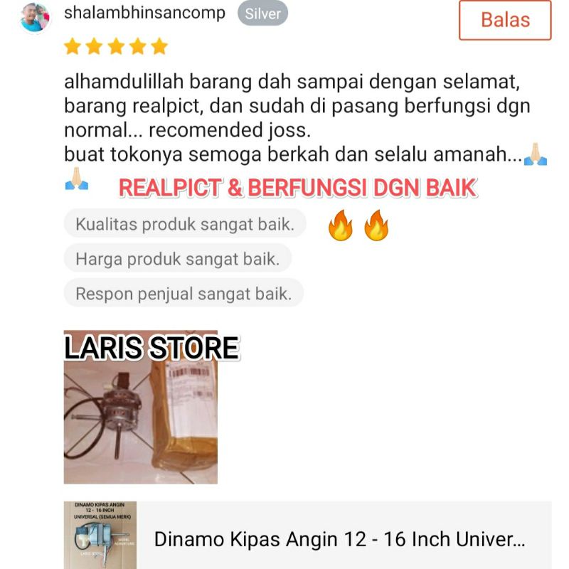 Dinamo Kipas Angin 12 - 16 Inch Universal Semua Merk Miyako Cosmos Dll