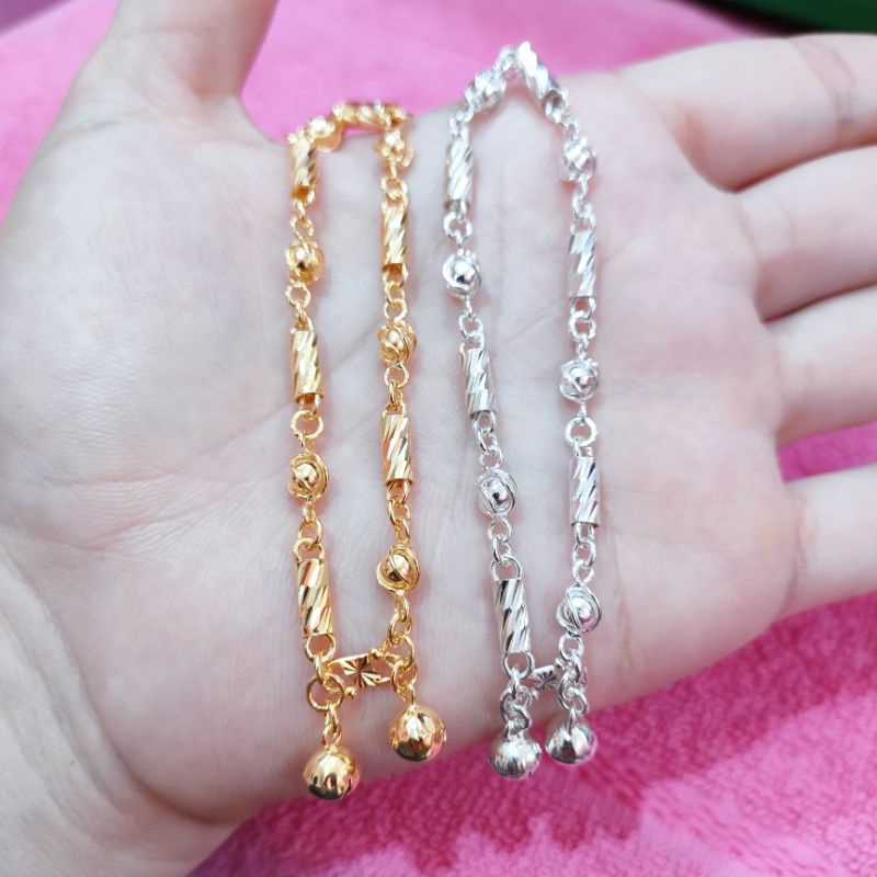 GELANG RANTAI BAMBU UKIR PERAK ASLI 925 LAPIS EMAS