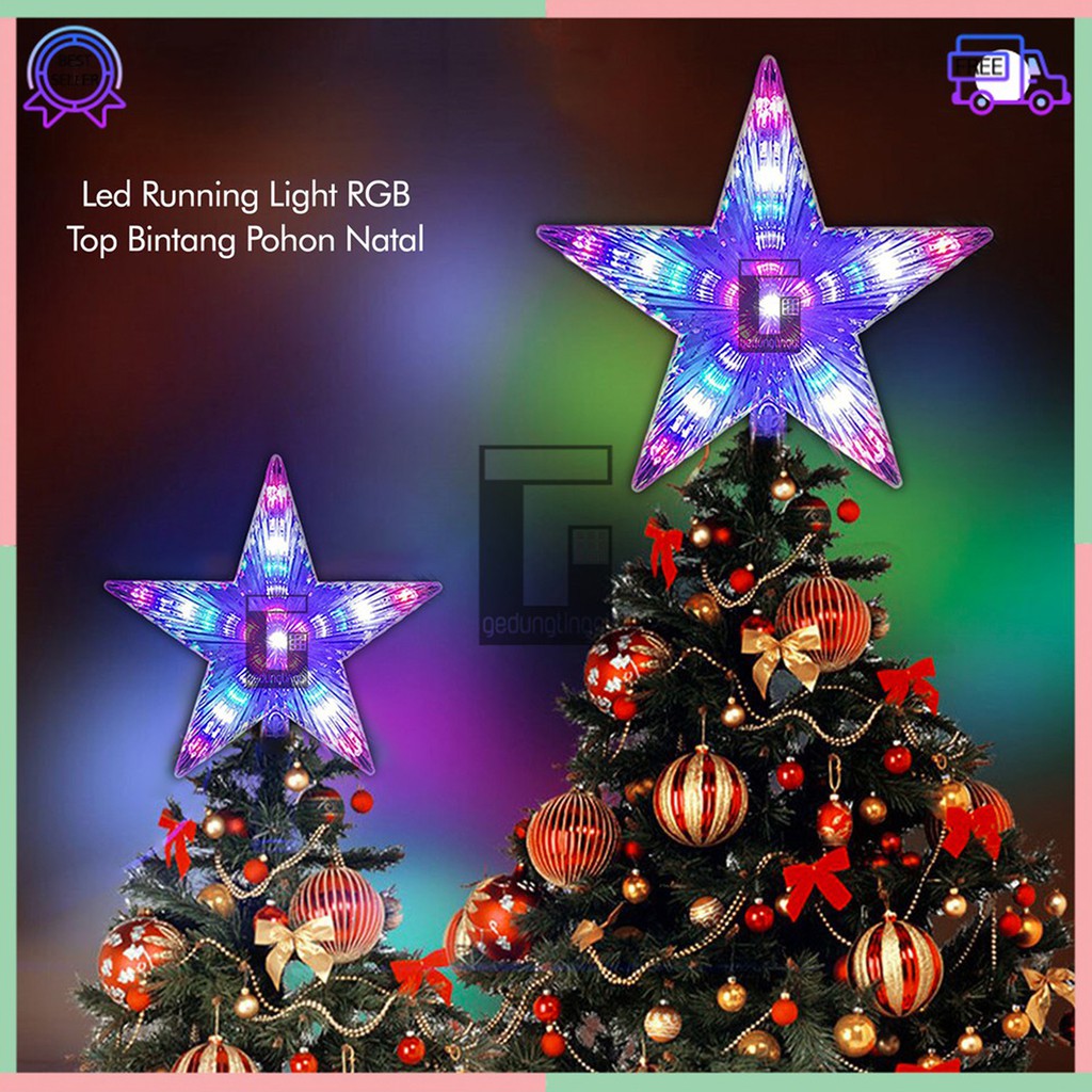 Lampu Bintang Natal Hiasan Dekorasi Topper Hias Pohon Christmas Tree Light Lights Led Decoration Decor Ornament Warna Warni Warm White Kuning Pink RGB Biru Ribbon Lamp Musik Diy Baterai Selang Tumblr Tirai Kawat Rusa Salju Pintu Dinding Rumah Gereja 2023