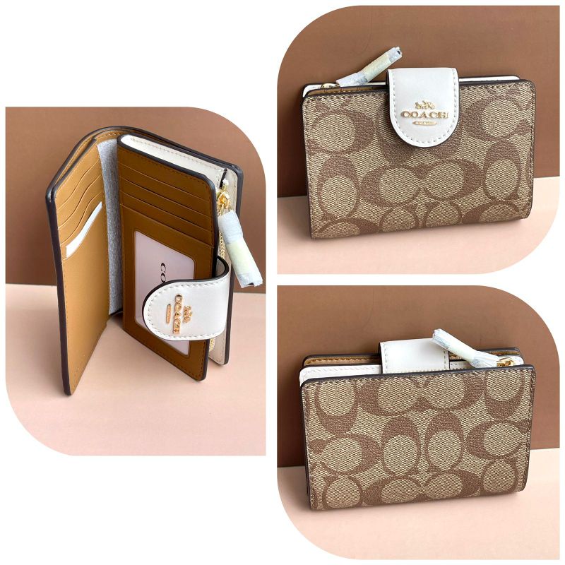 Coach C0082 medium corner wallet signature khaki chalk