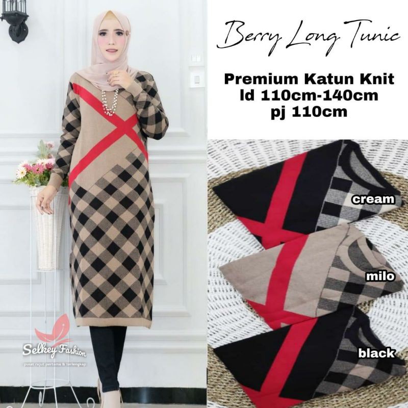 Berry Long Tunik Dress Premium Knit Rajut Import All Size Selke