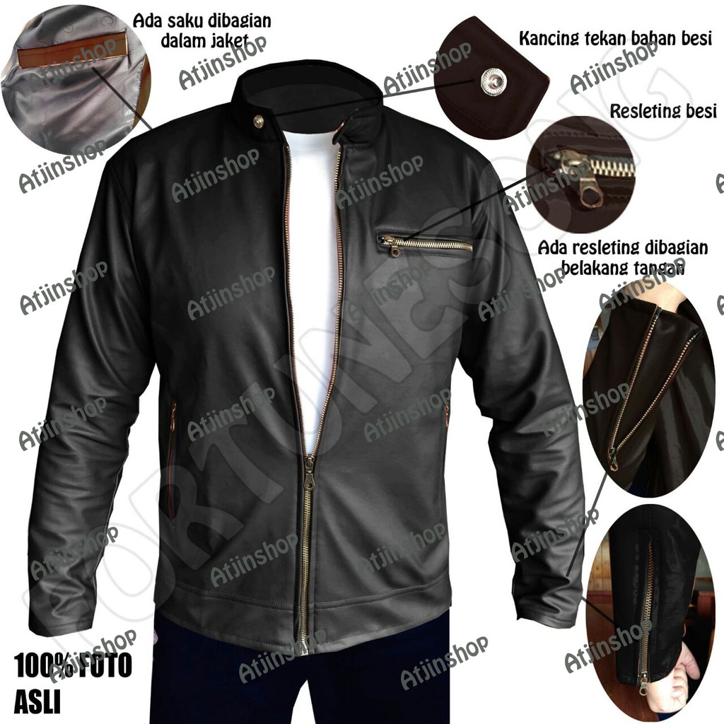Jaket kulit Motor Pria Semi Kulit Bahan Vienna 100% [ Full Black dan Full Brown]