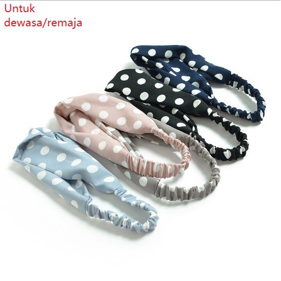 Headband dewasa / bando kain remaja import motif polkadot