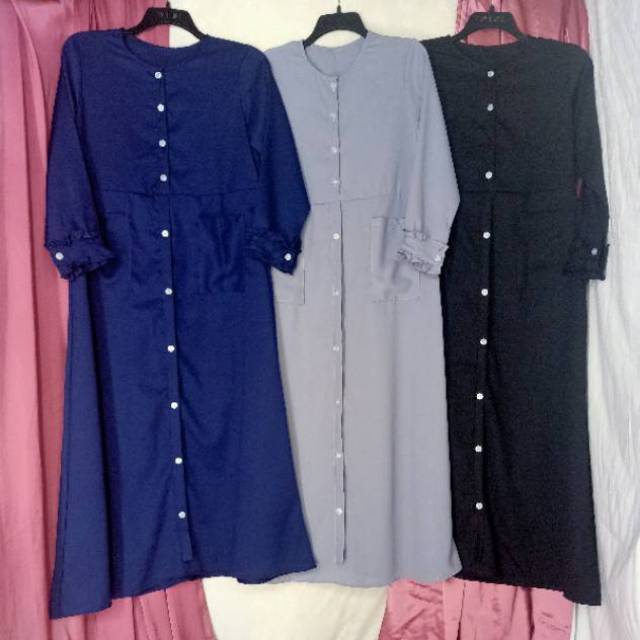 POCKET GAMIS POLOS BERKANCING CASUAL SYAR'I / BAJU MUSLIM KANTOR