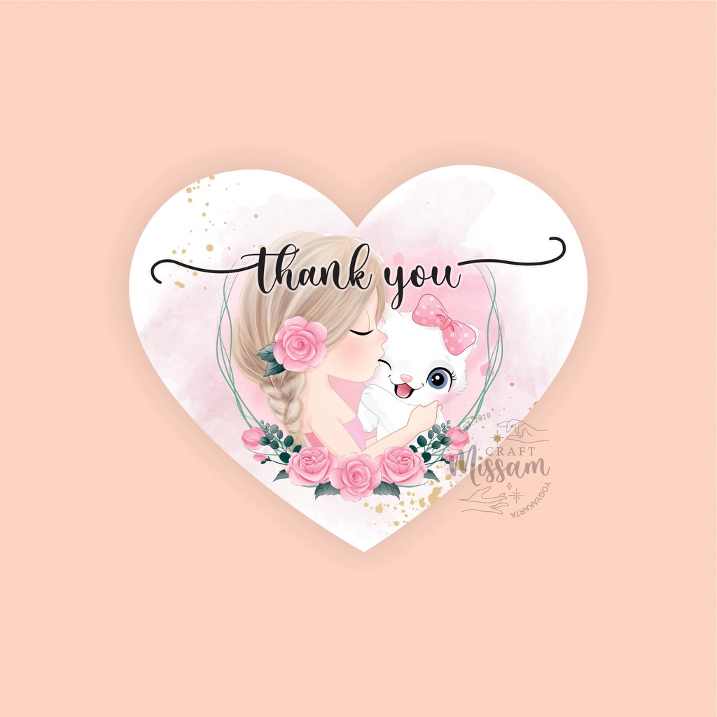 

30 pcs Thank You Sticker TY027 Cute Girl and Cat