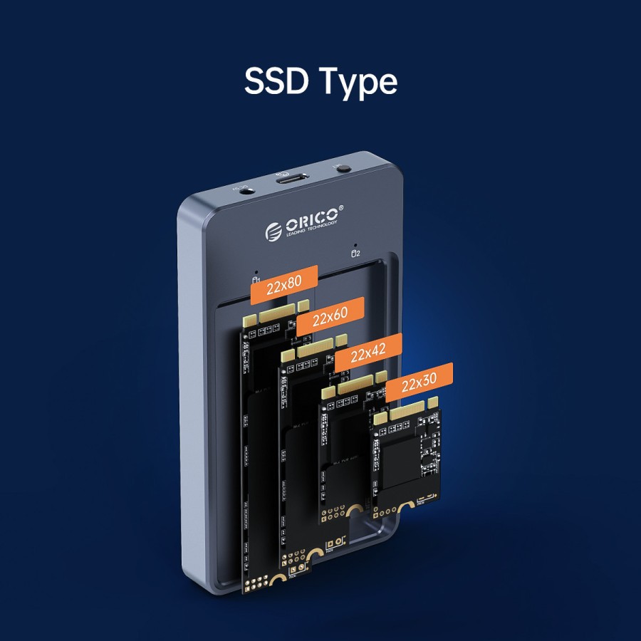 Ssd m.2 ngff sata enclosure orico 2 bay RAID type-c 10Gbps m2n210-rc3 - Case m2 b-key external raid