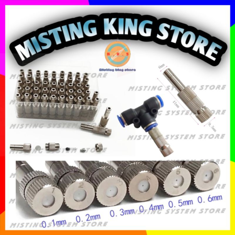 MIST NOZZLE 0.1 0.2 0.3 0.4 0.5 0.6 0.8MM MISTING SPRAYER MISTING DISINFEKTAN SPRAY EMBUN SLIP LOCK 6MM SELANG PU