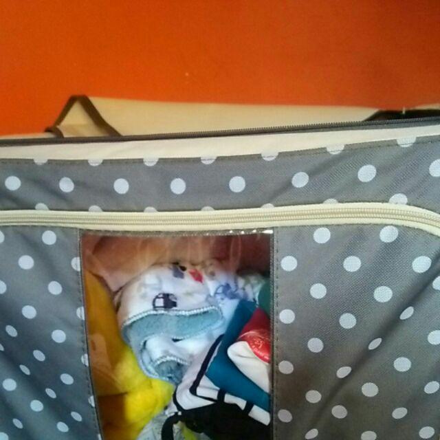 Storage Box Motif Polkadot Rangka Baja Double Zipper Bahan Oxford Tebal Lemari Baju Serbaguna