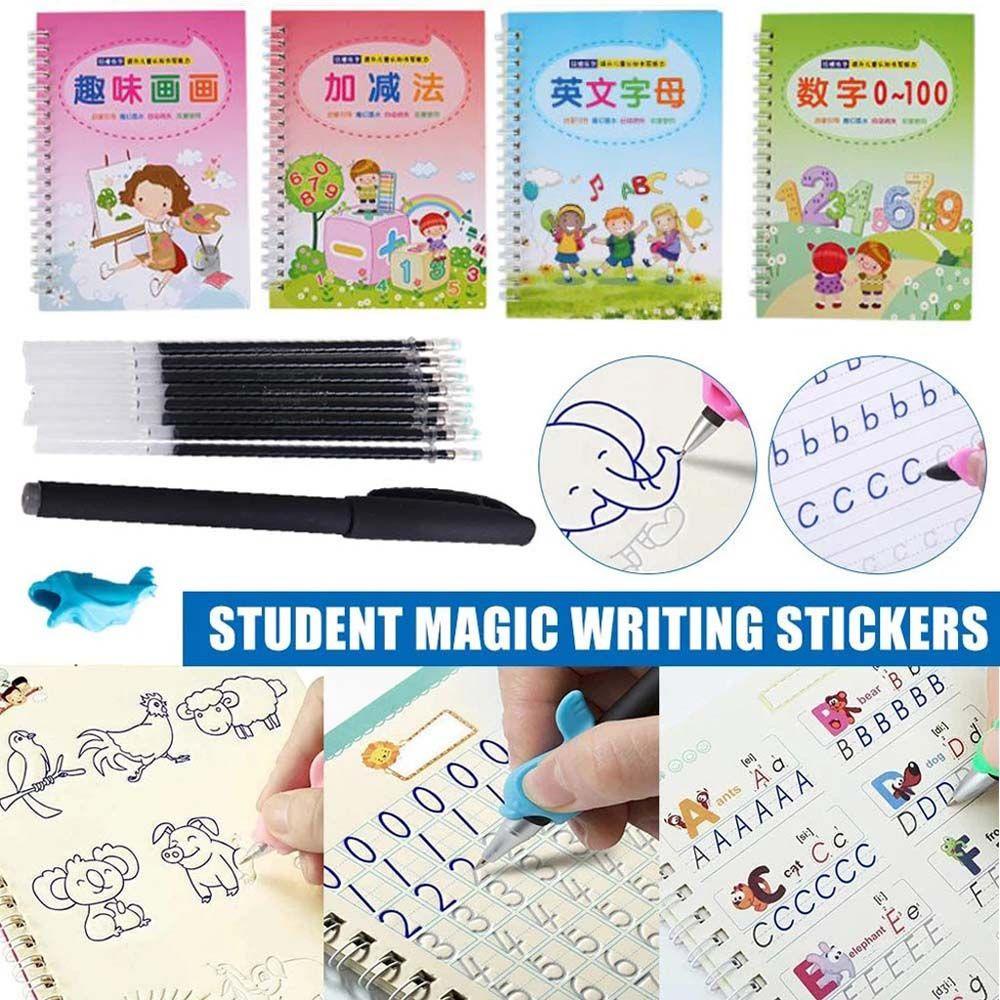 Lanfy Buku Copybook Bahasa Inggris Anak-Anak Memegang Pulpen 3-8 Tahun Angka 3D Alur Latihan Penambahan Pengurangan Latihan Lukisan Tulisan Inggris